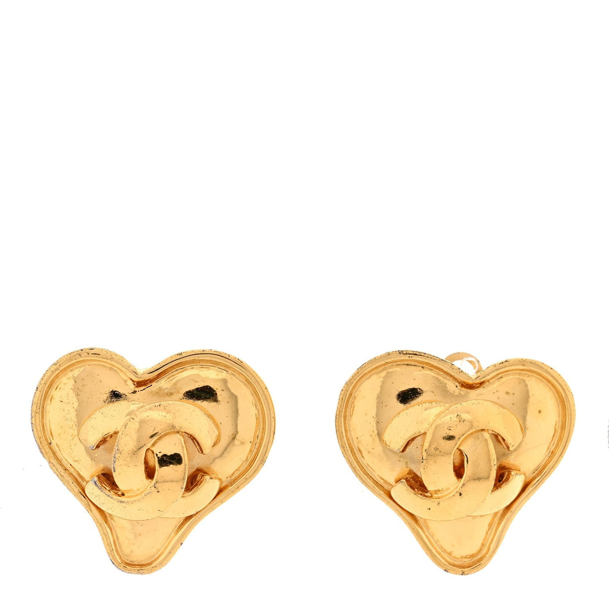 Chanel Metal CC Heart Clip On Earrings Gold