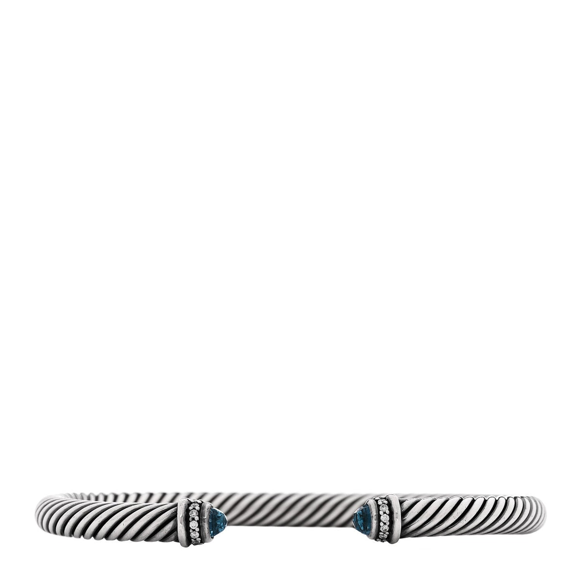 David Yurman Sterling Silver Diamond Blue Topaz 5mm Cable Classics Bracelet