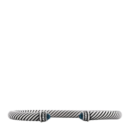David Yurman Sterling Silver Diamond Blue Topaz 5mm Cable Classics Bracelet