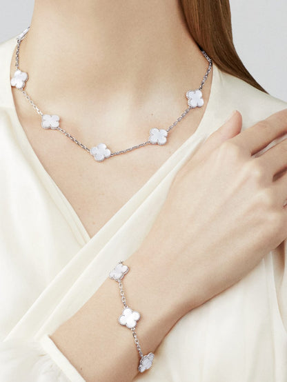 18K White Gold Mother of Pearl VCA Vintage Alhambra Bracelet 5 Motifs