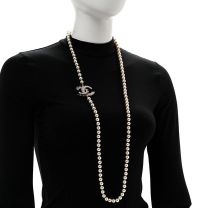 Chanel Pearl Crystal Lambskin CC Long Necklace Gold Black