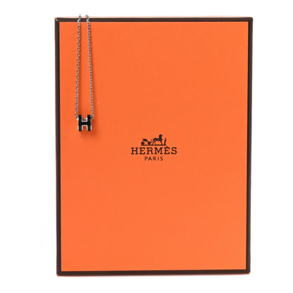Hermes Lacquered Palladium Mini Pop H Pendant Necklace Black
