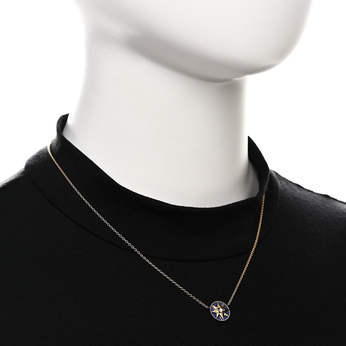 Christian Dior 18K Yellow Gold Diamond Lapis Lazuli Rose Des Vents Necklace
