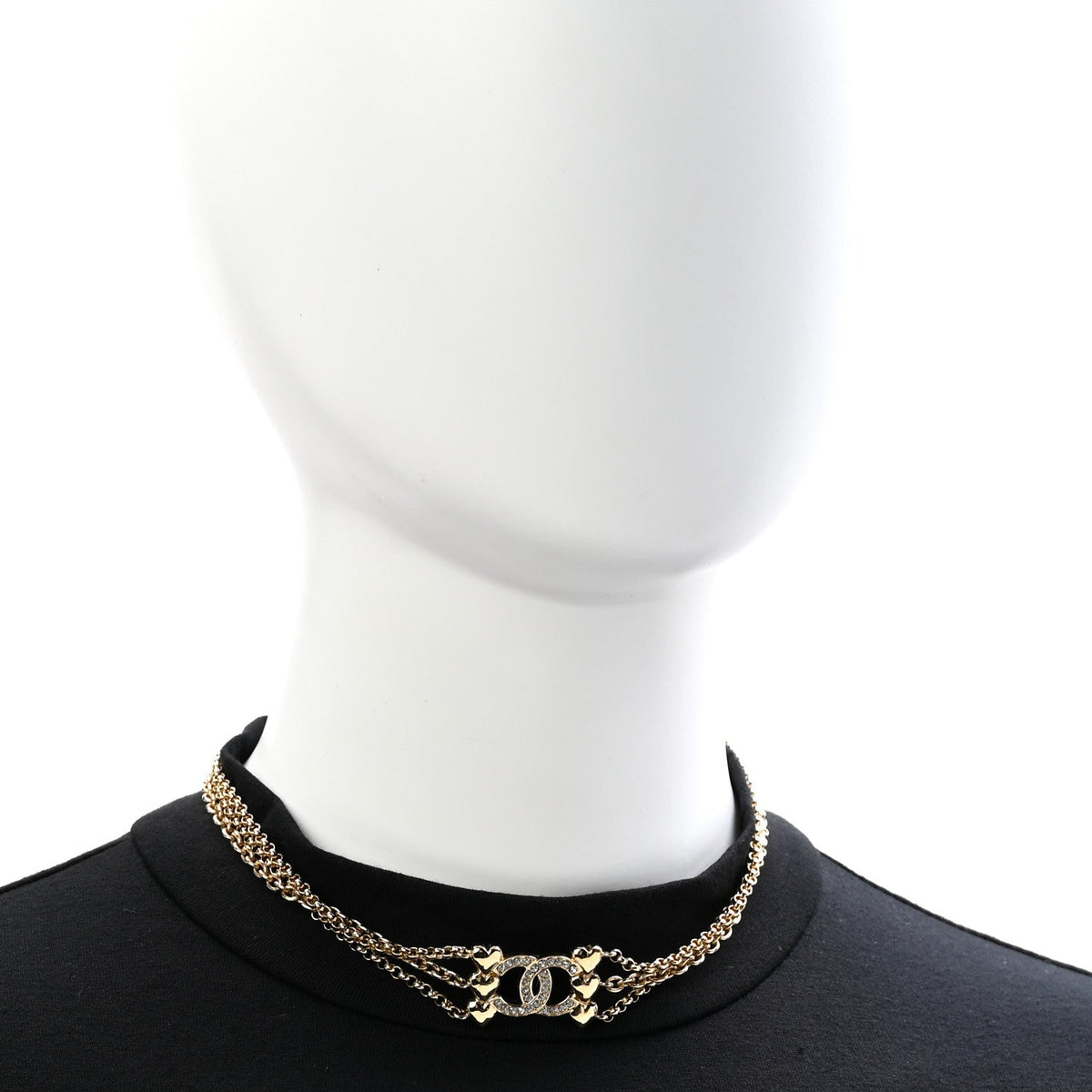 Chanel Crystal CC Heart Link Multi Strand Choker Necklace Gold