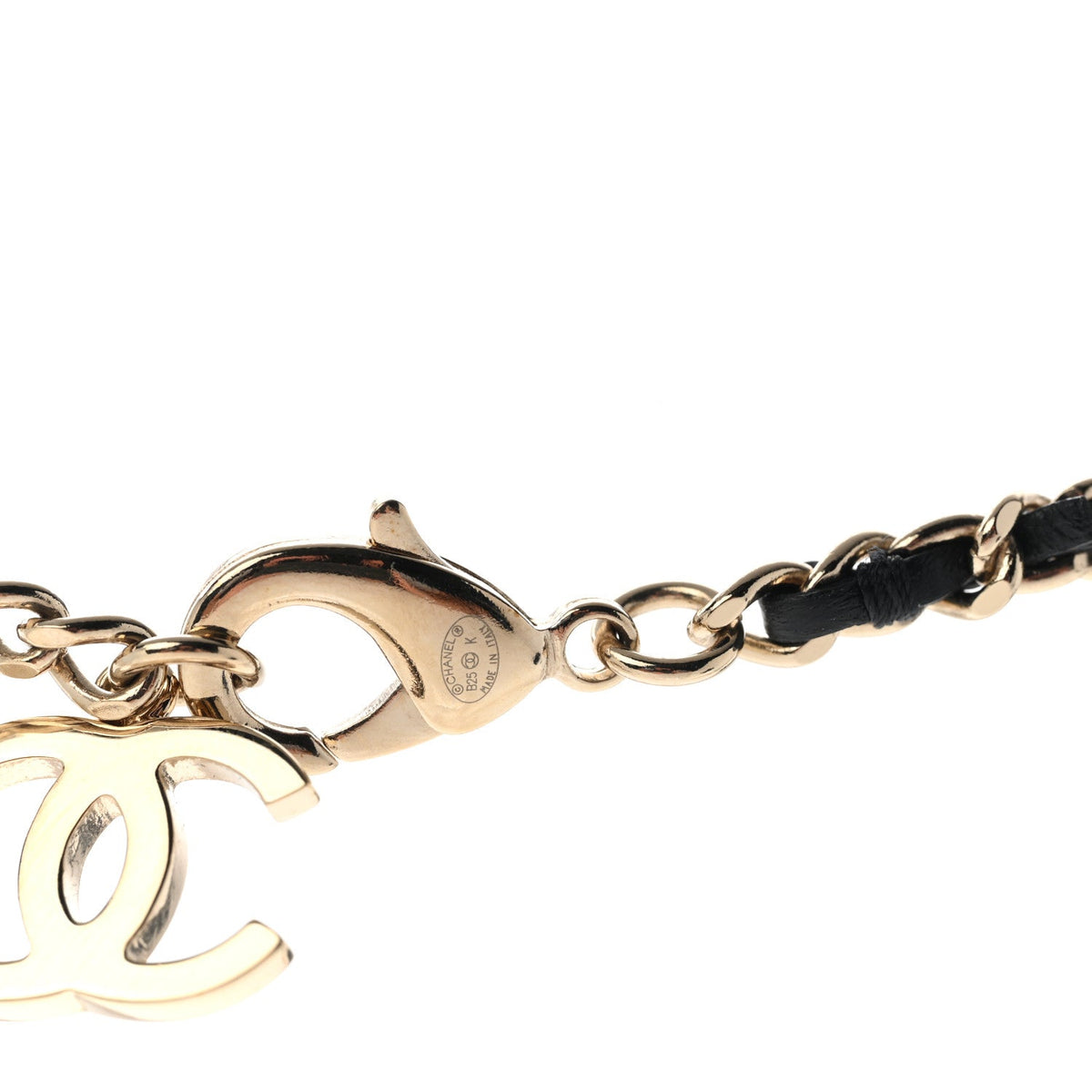 Chanel Lambskin Pearl Crystal CC Short Necklace Gold White Black