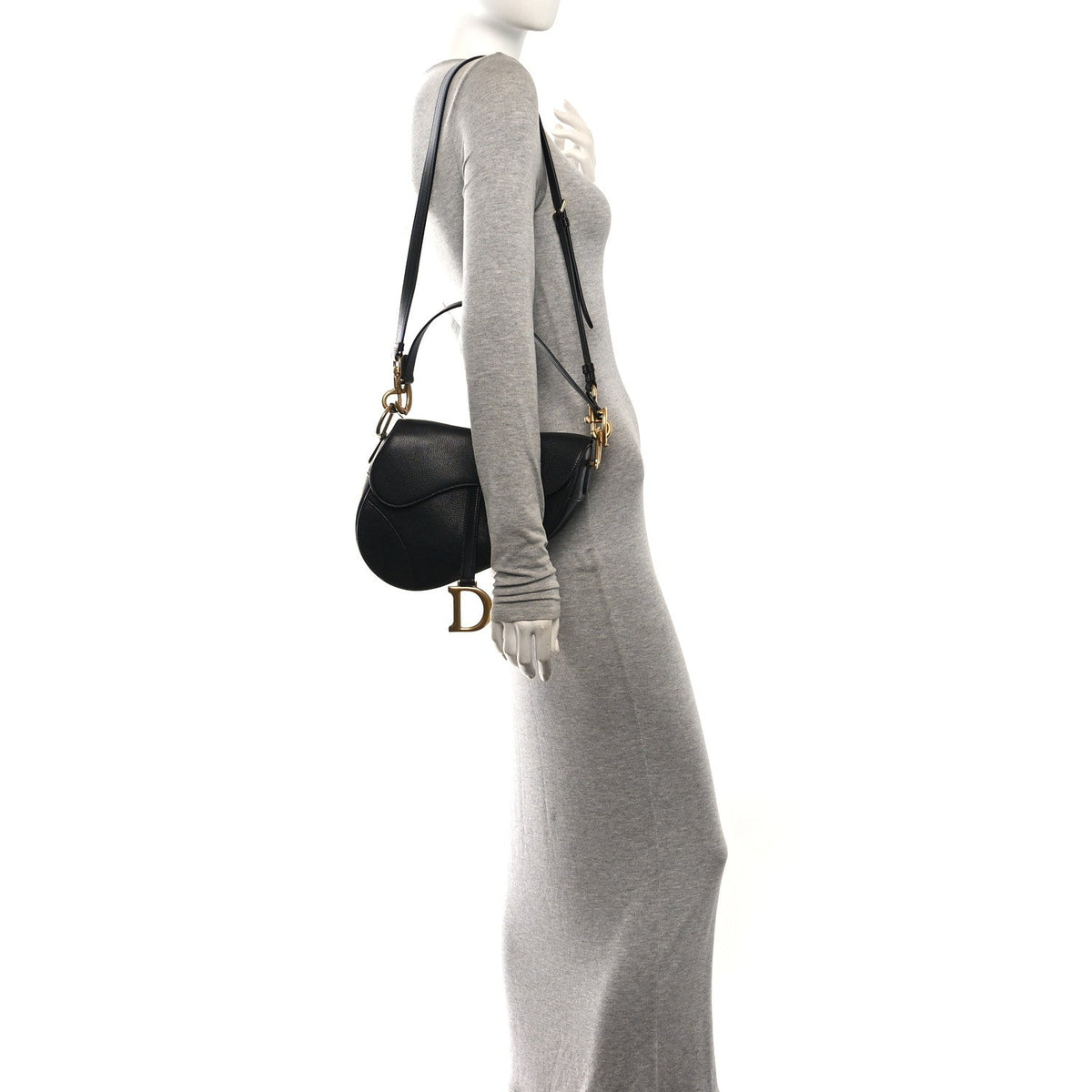 Christian Dior Shiny Goatskin Saddle Bag Black
