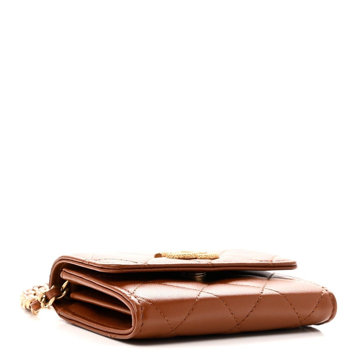 Chanel Lambskin Quilted Studded CC Clutch With Chain Brown