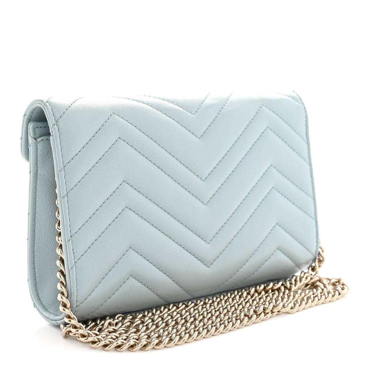 Gucci Calfskin Matelasse GG Marmont Chain Wallet Light Blue