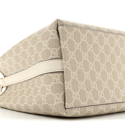 Gucci GG Supreme Monogram Medium Emblem Bucket Bag Beige White