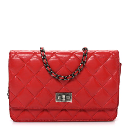 Chanel Glazed Calfskin Quilted Reissue Wallet On Chain Red