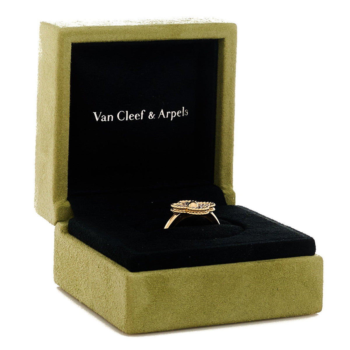 18K Yellow Gold Diamond Vintage Alhambra Ring 54 7
