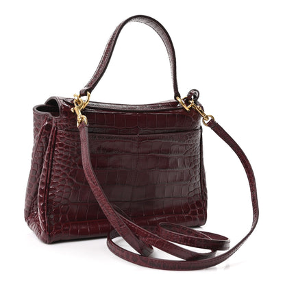 Balenciaga Shiny Calfskin Crocodile Embossed Mini Rodeo Top Handle Bag Dark Burgundy