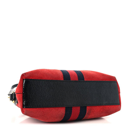 Gucci Suede Patent Web GG Small Ophidia Dome Bag Hibiscus Red