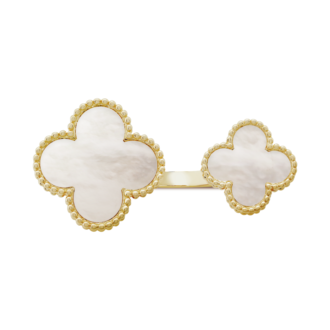 18K Yellow Gold Mother-of-Pearl VCA Magic Alhambra Between the Finger Ring