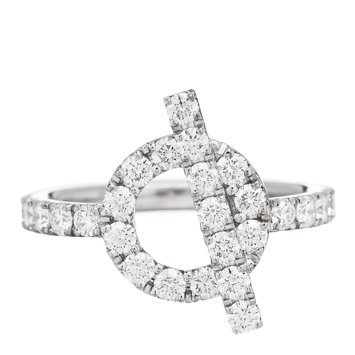 Hermes 18K White Gold Diamond Finesse Ring 49 4.75