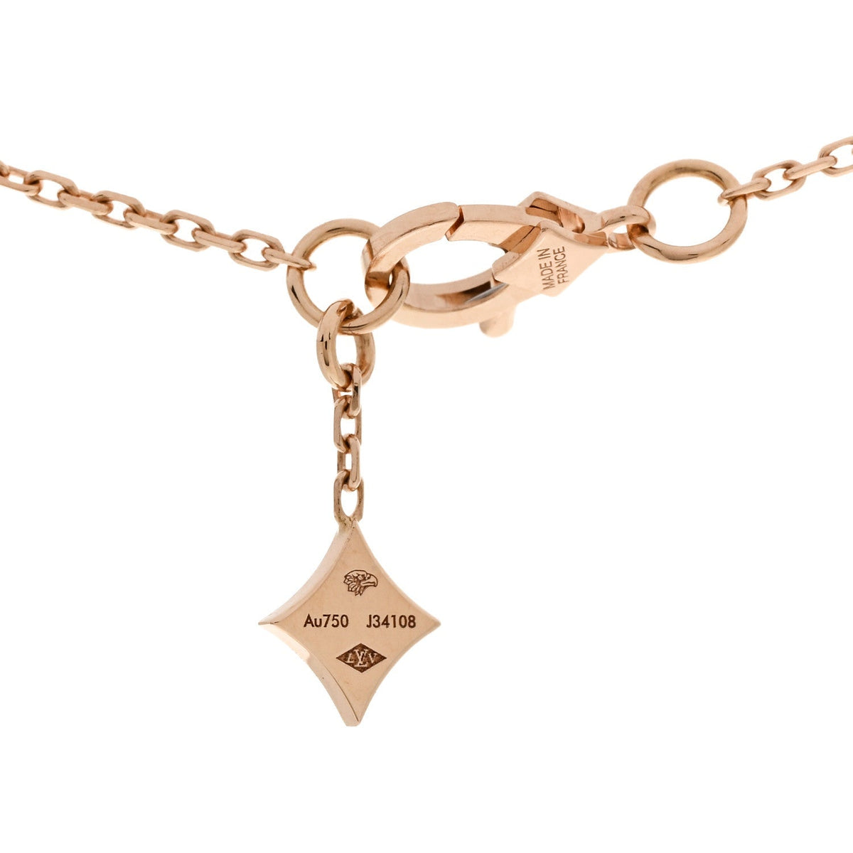 Louis Vuitton 18K Pink Gold Diamond 0.38ct LV Monogram Star Cut Pendant Necklace