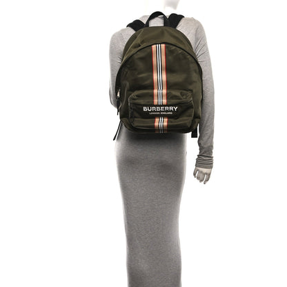 Burberry Canvas Vintage Check Stripe Jett Backpack Dark Olive Green