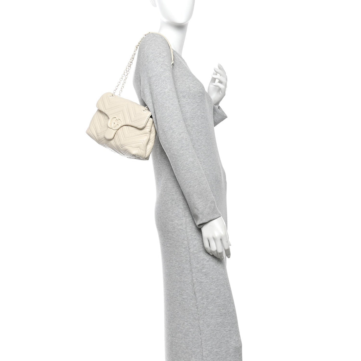 Gucci Calfskin Monochrome Small GG Marmont Shoulder Bag Ivory