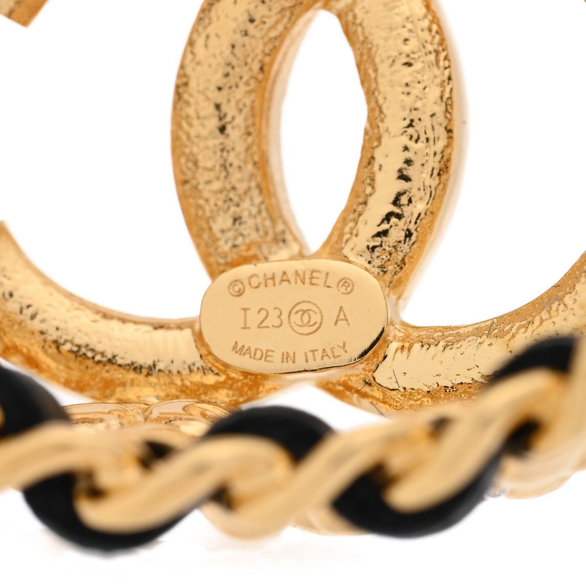 Chanel Lambskin Chain Crystal CC Flower Hoop Earrings Gold Black
