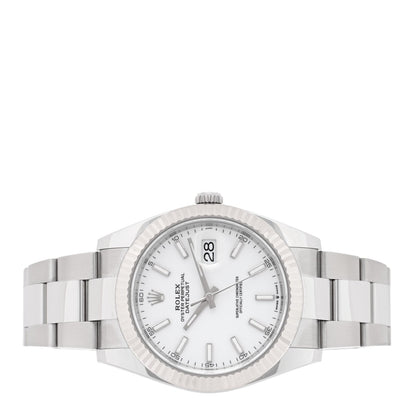 Rolex Stainless Steel 18K White Gold 41mm Datejust Watch Silver 116334
