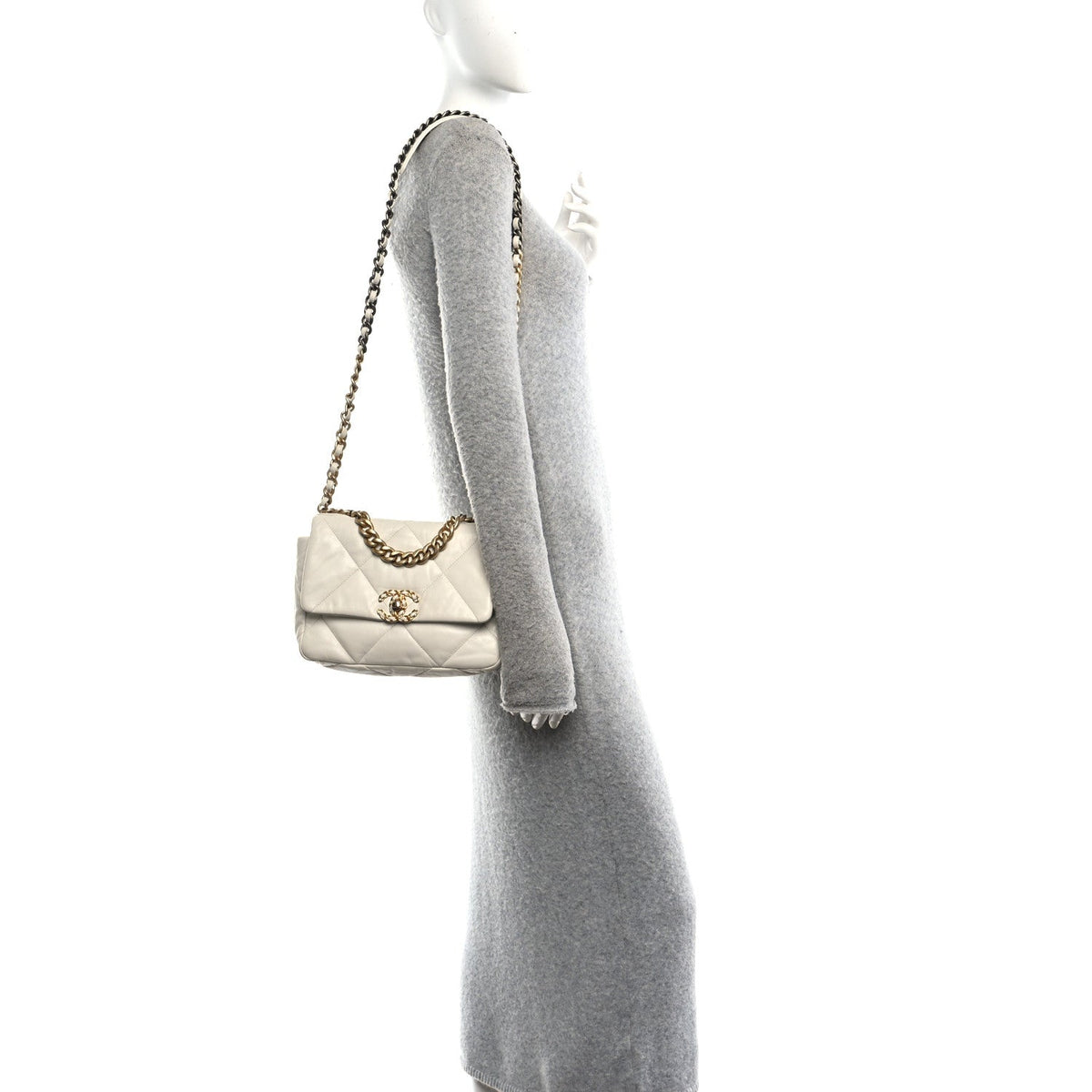 Chanel Goatskin Quilted Medium 19 Flap Bag White