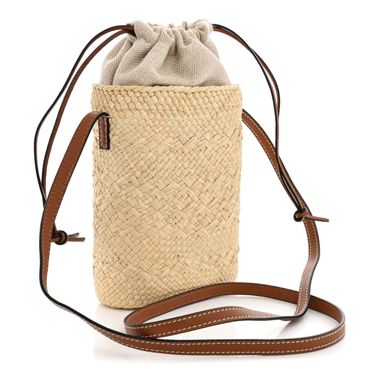 Loewe Calfskin Raffia Paulas Ibiza Square Bucket Bag Natural Tan 1958891