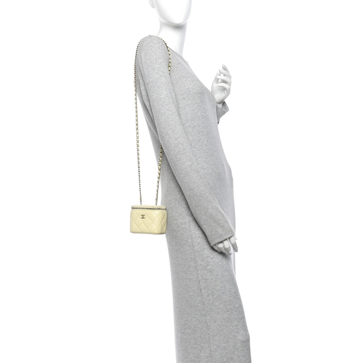 Chanel Caviar Quilted Mini Vanity Case With Chain Light Yellow