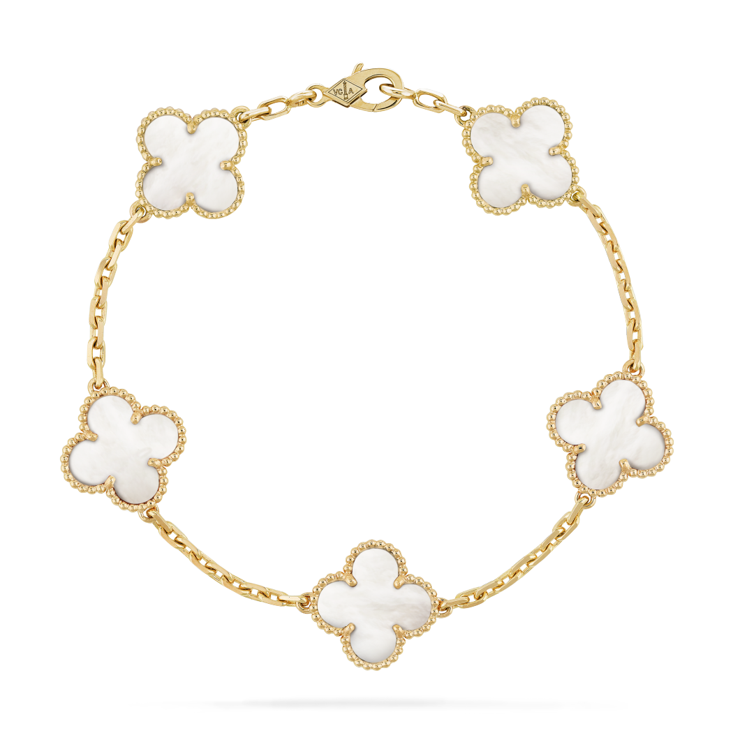 18K Yellow Gold MOP VCA Vintage Alhambra Bracelet 5 Motifs