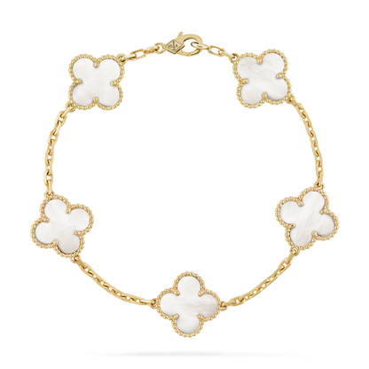 18K Yellow Gold MOP VCA Vintage Alhambra Bracelet 5 Motifs
