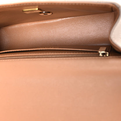 Chanel Lambskin Quilted Mini Top Handle Flap Ecru Dark Beige