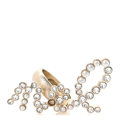 Chanel Crystal Pearl Cha-Nel Rings Set Gold