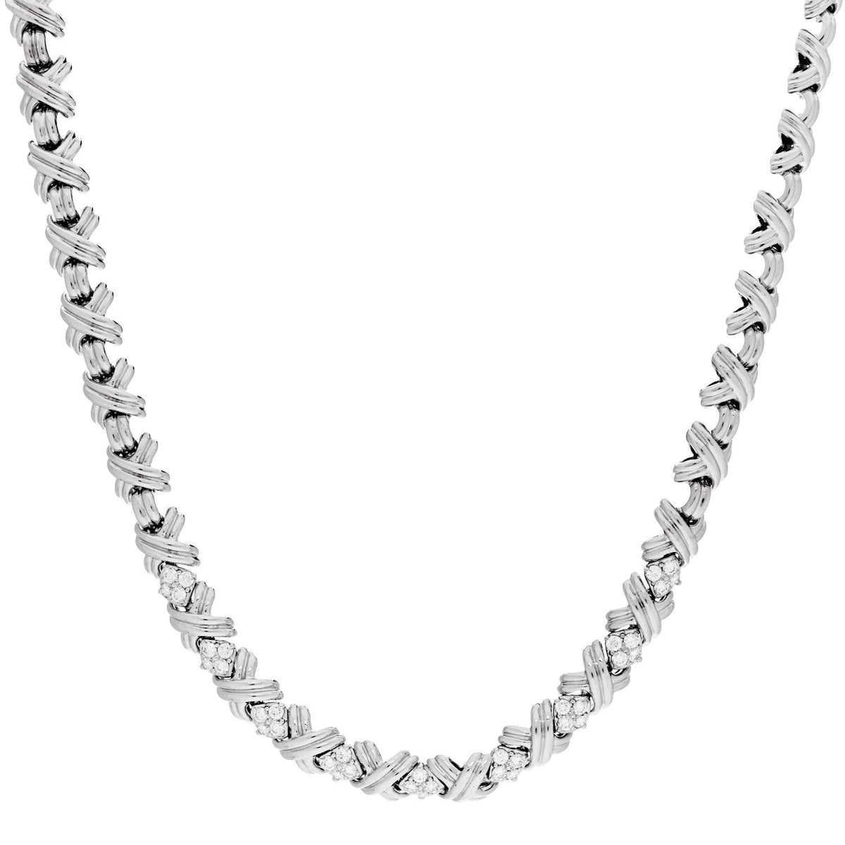 Tiffany 18K White Gold Diamond Signature X Necklace