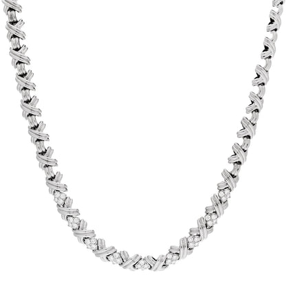 Tiffany 18K White Gold Diamond Signature X Necklace