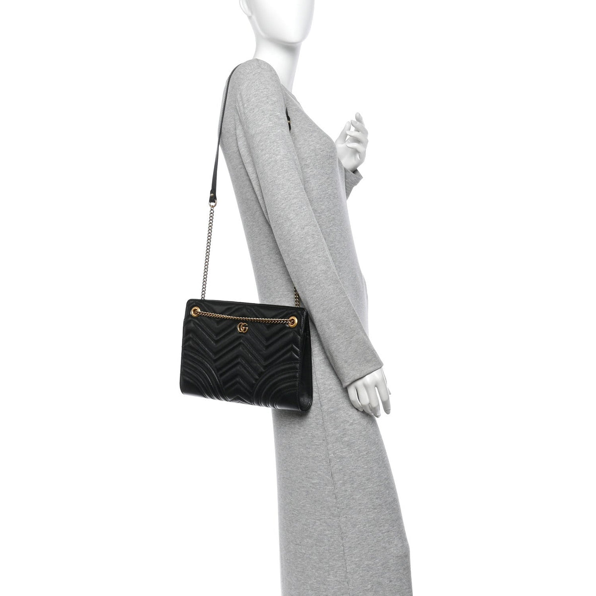 Gucci Calfskin Matelasse Heart Medium GG Marmont Shoulder Bag Black 1984430
