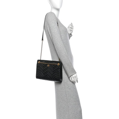 Gucci Calfskin Matelasse Heart Medium GG Marmont Shoulder Bag Black 1984430