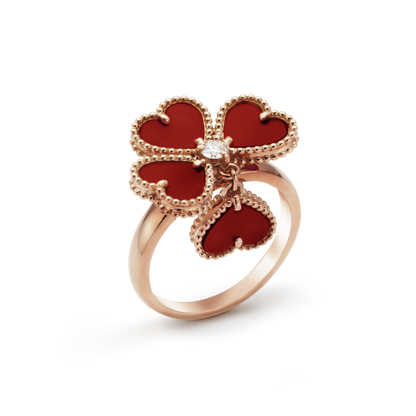 18K Rose Gold Carnelian Diamond VCA Sweet Alhambra Effeuillage Ring