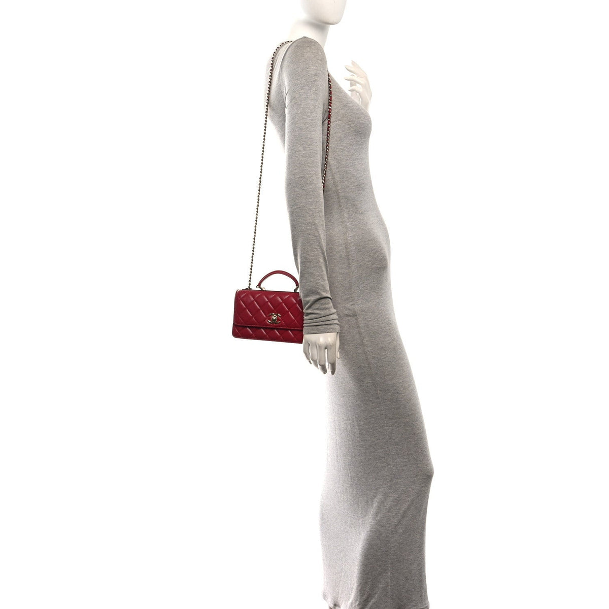 Chanel Lambskin Quilted Trendy CC Dual Handle Clutch With Chain Red