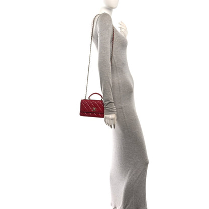Chanel Lambskin Quilted Trendy CC Dual Handle Clutch With Chain Red