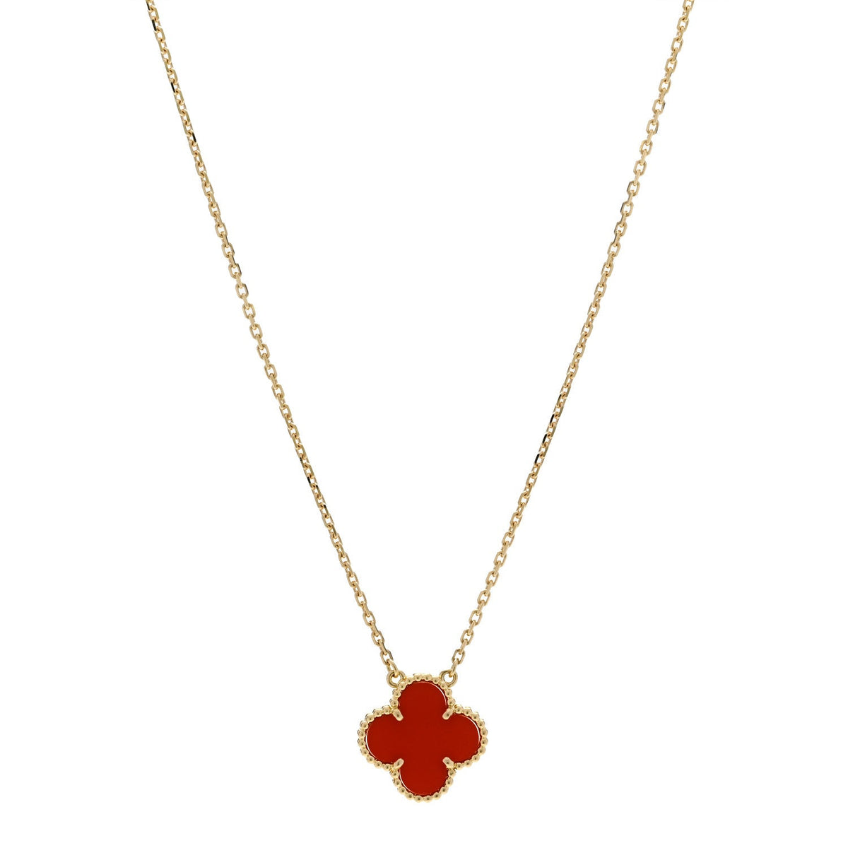 Van Cleef & Arpels 18K Yellow Gold Carnelian Vintage Alhambra Pendant Necklace