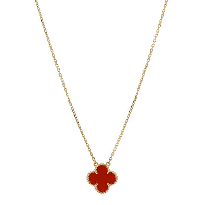 Van Cleef & Arpels 18K Yellow Gold Carnelian Vintage Alhambra Pendant Necklace