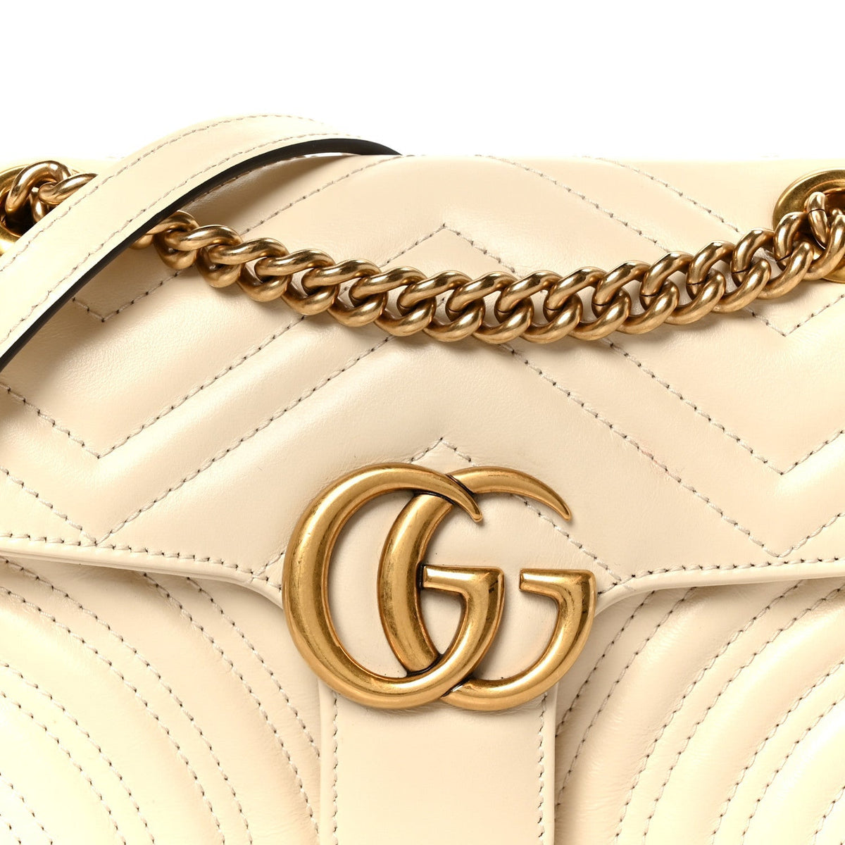 Gucci Calfskin Matelasse Mini GG Marmont Shoulder Bag White