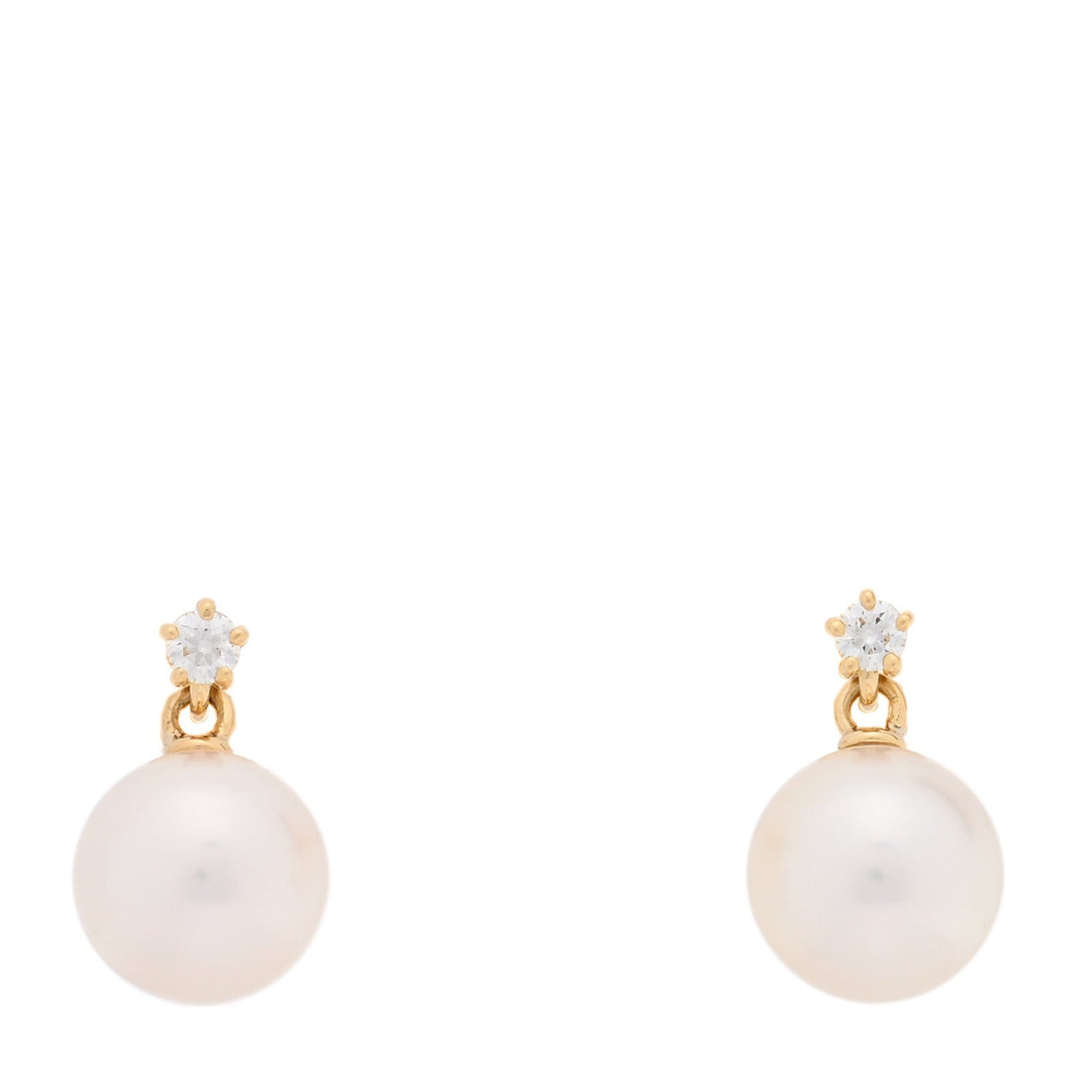 Mikimoto 18K Yellow Gold Diamond Akoya Pearl Earrings