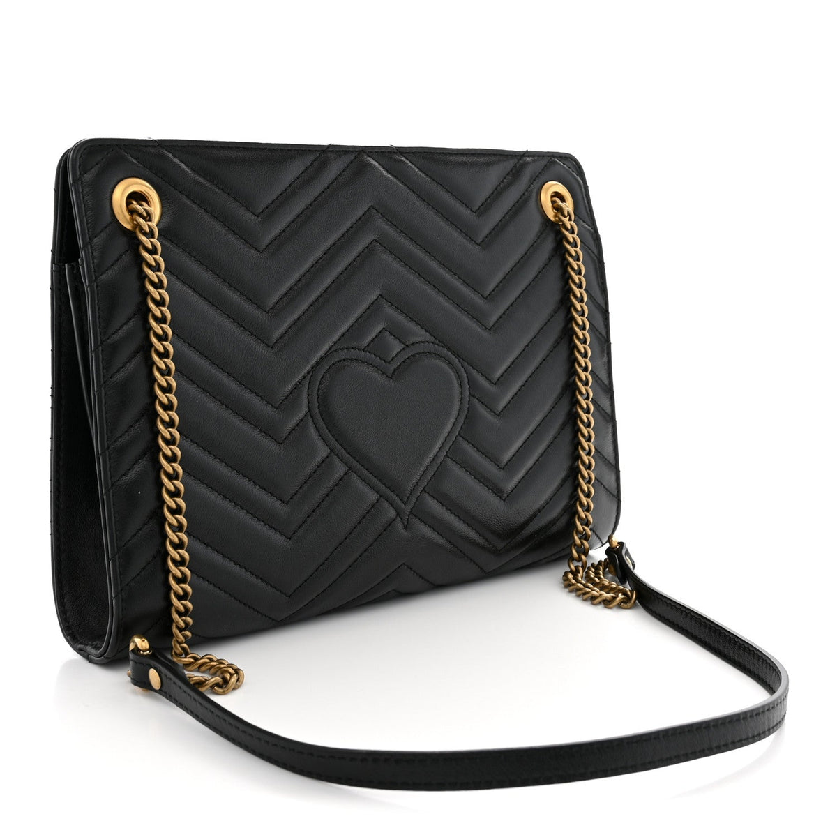 Gucci Calfskin Matelasse Heart Medium GG Marmont Shoulder Bag Black 1984430