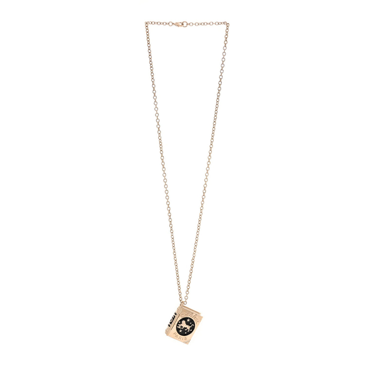 Chanel Metal CC Lion Book Locket Necklace Gold