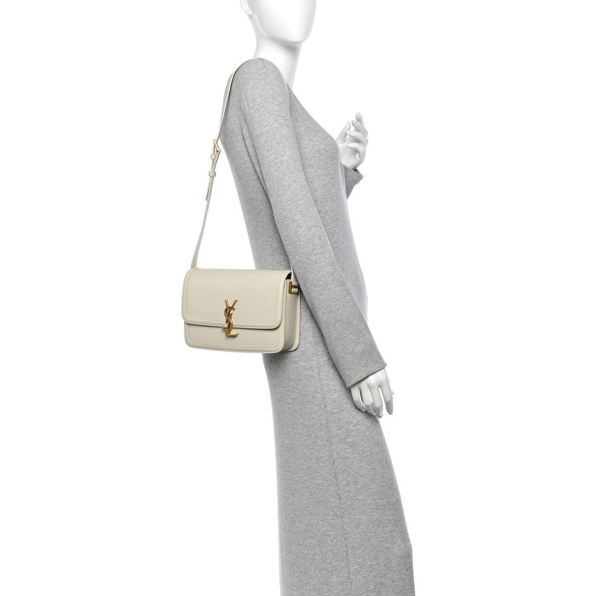 Saint Laurent Box Calfskin Monogram Medium Solferino Satchel Crema Soft