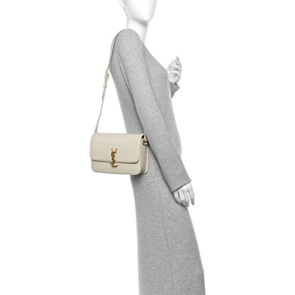 Saint Laurent Box Calfskin Monogram Medium Solferino Satchel Crema Soft