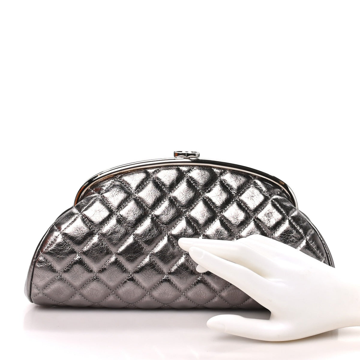 Chanel Metallic Aged Calfskin Quilted Timeless Clutch Silver