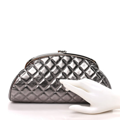 Chanel Metallic Aged Calfskin Quilted Timeless Clutch Silver