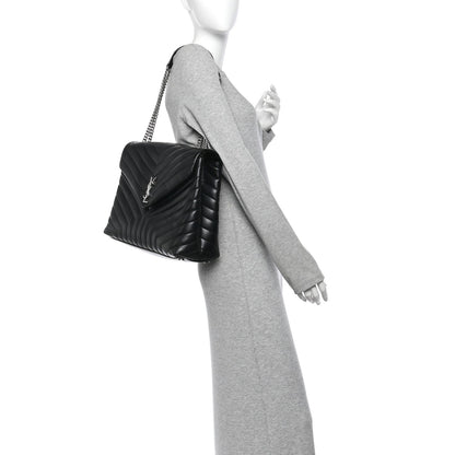 Saint Laurent Calfskin Y Quilted Large Loulou Chain Satchel Black