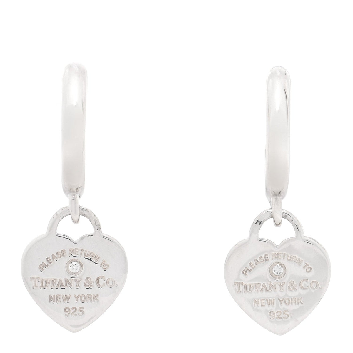 Tiffany Sterling Silver Diamond Mini Return to Tiffany Heart Hoop Earrings